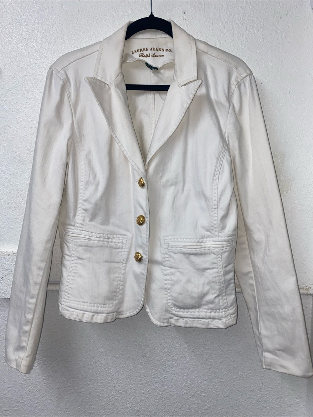 Vintage 90’s Y2K- Ralph Lauren White Denim Blazer Jacket with Gold Buttons